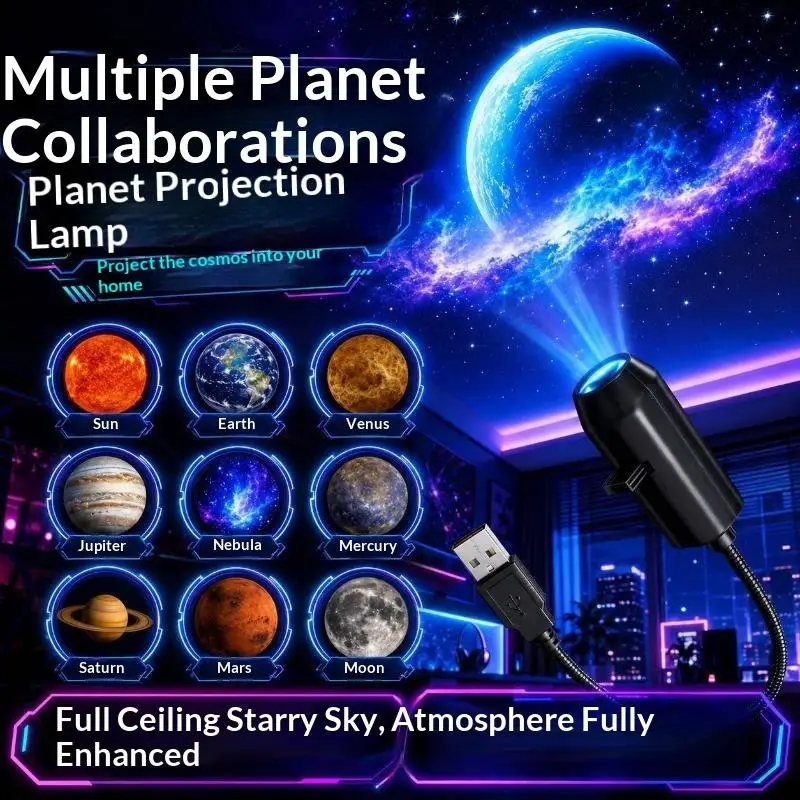 Portable USB Galaxy Star Projector Lamp Mini Planet Space Atmosphere Night Light For Bedroom Car Party Holiday Room Wall Decor