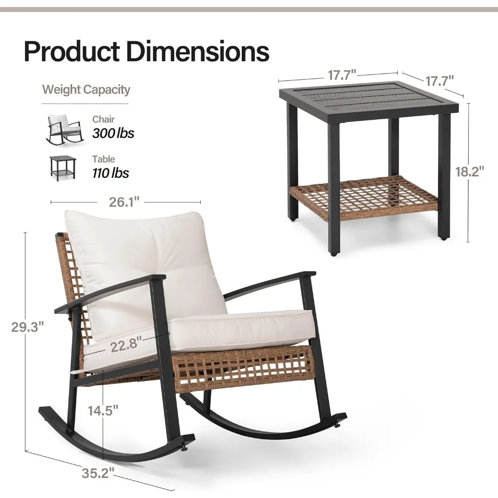 厚いクッション付きの屋外パティオ家具セット,庭用の籐の会話セット,2レベルのコーヒーテーブル,特大,3個