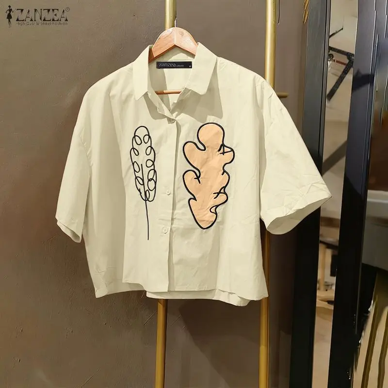 

ZANZEA Summer Women Shirts Short Sleeve Tunic Tops Fashion Casual Loose Print Blouse Korean Streetwear Ladies Blusas Clothing