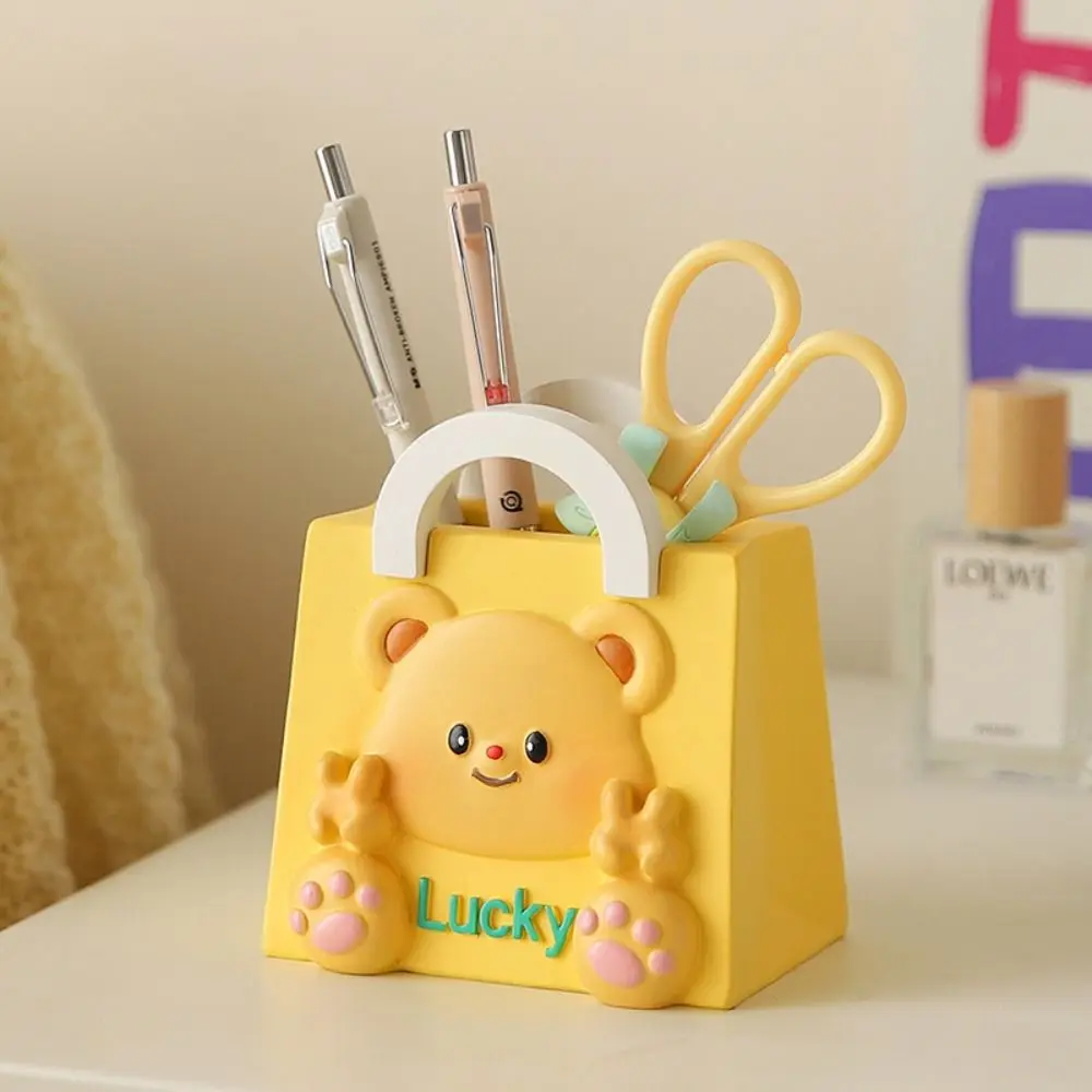 Resin Butter Bear Statue with Tray Tissue Box Desk Decor Key Storage Ornaments Cute Figurine Sculpture Butter Bear Pen Holder