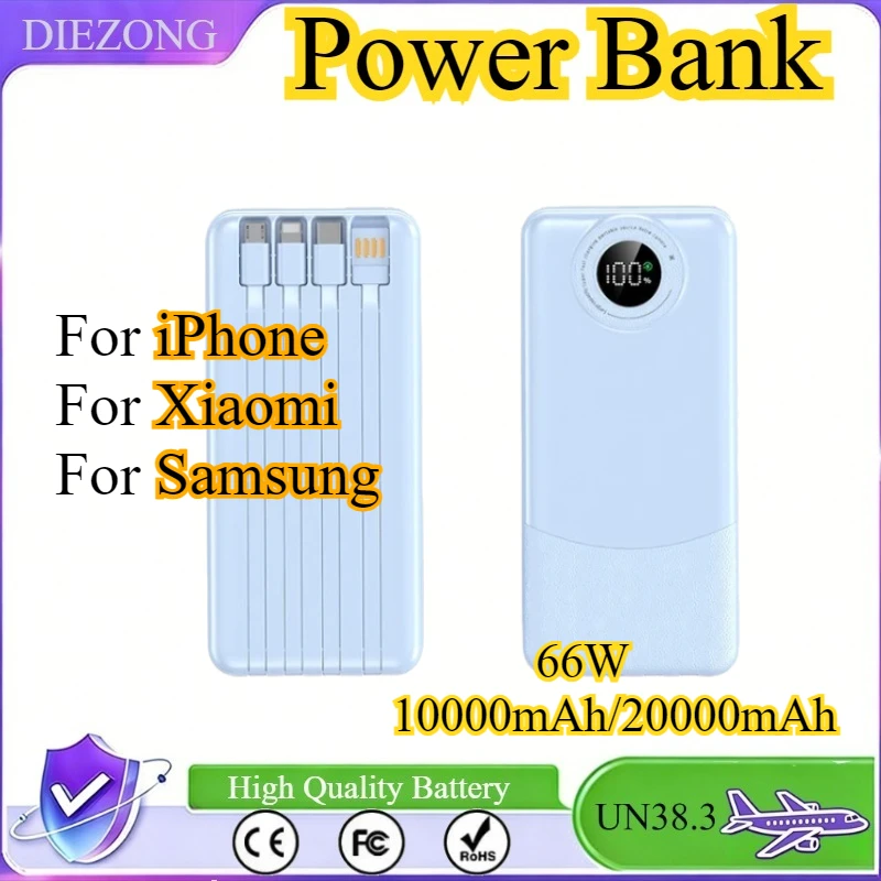 66W 10000mAh/20000mAh Portable Power Bank Fast Charging For iPhone For Xiaomi For Samsung With USB Type C/Micro USB/Lightning