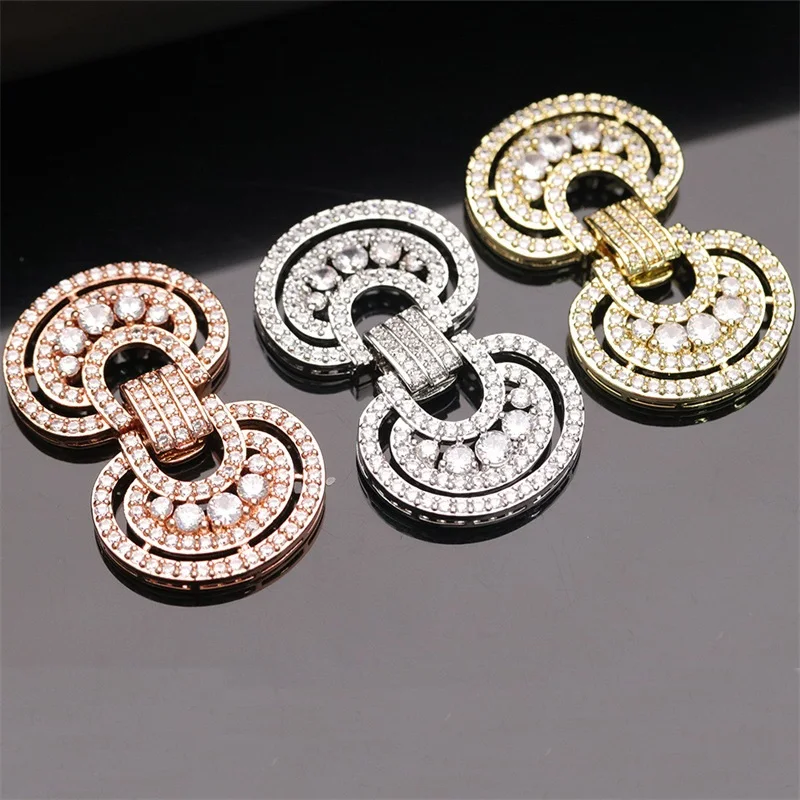 2 Pcs 27x45mm Gold plated Cubic Zircon CZ Micro Pave  Clasp Pendant necklace Bracelet Jewelry Making DIY