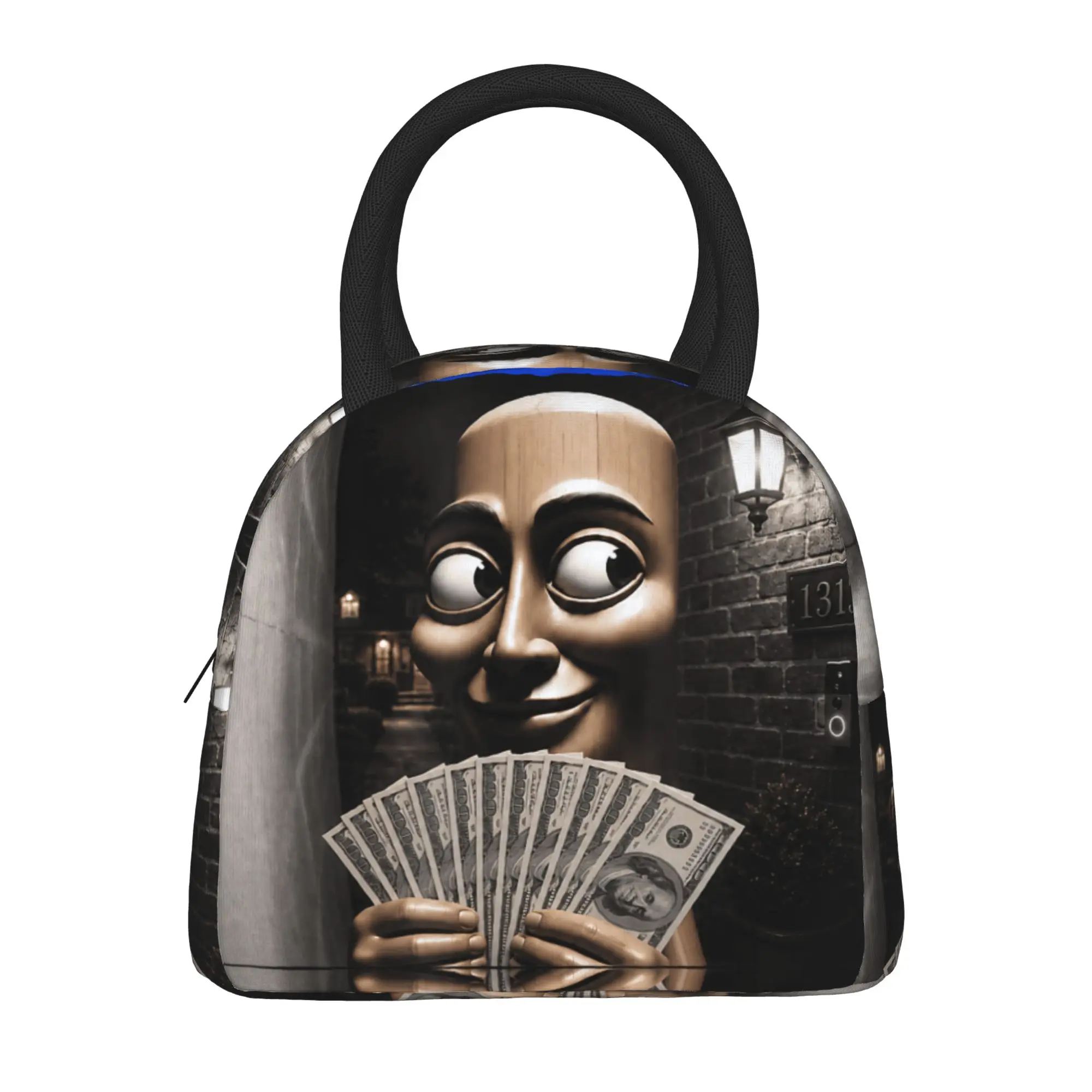 There is Motion at Your Front Tung Tung Tung Sahur Money Lunch Bag Retro Lunch Box For Girls Picnic Portable Zipper Cooler Bag