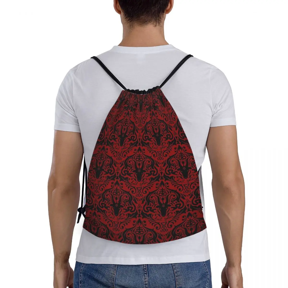 

Damask - Hail Satan (Black & Red Default) Backpacks Multi-function Drawstring Bags Storage Bag Book Bags For Man Woman Students