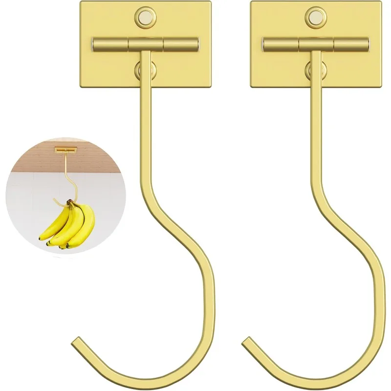 2pcsKeep Bananas Fresh Under Cabinet Banana Hook Rotation Wall Mount Banana Storage Hook Creative Modern Adhesive Bananas Hanger