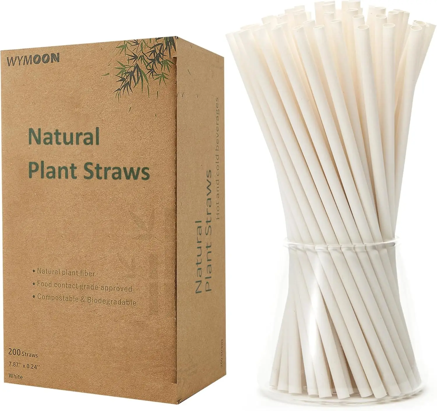 

200 PCS Biodegradable Straws 7.8'' Compostable Eco-Friendly for Hot & Cold Drinks