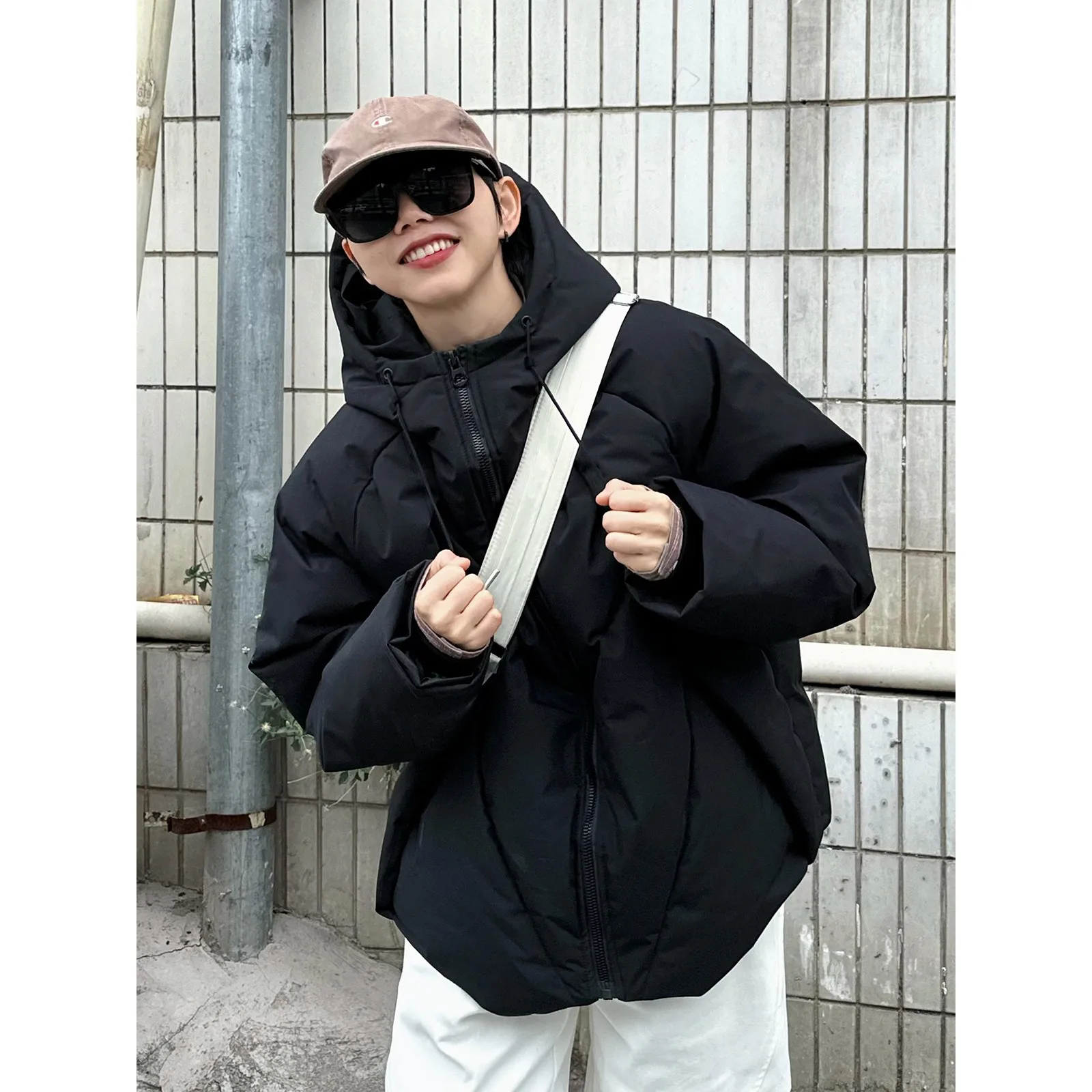 

Теплая повседневная хлопковая куртка с капюшоном для мужчин: модный деконструированный дизайн, универсальная, утолщенная, с длинными рукавами, молодежная, популярная модель