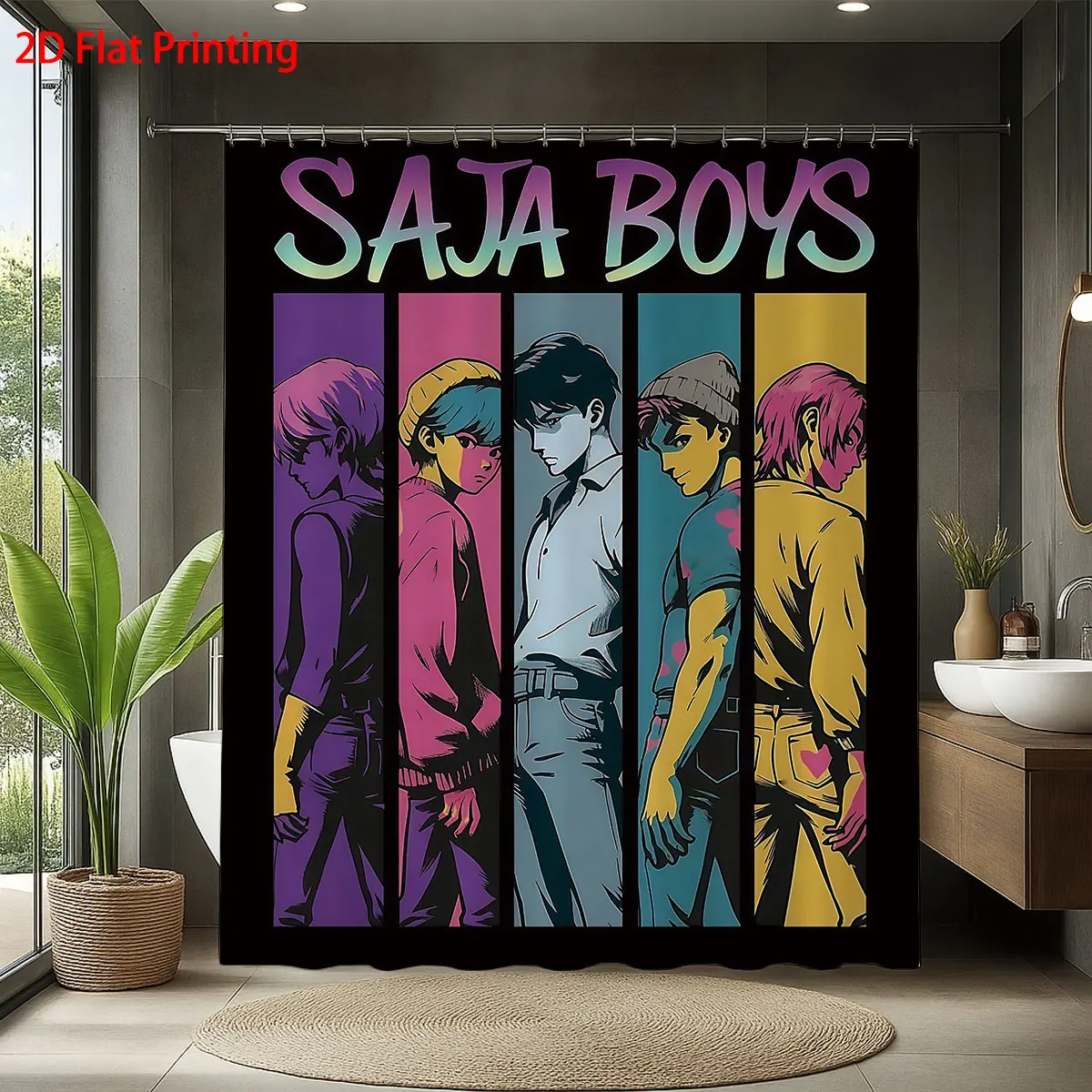 

1pc K-pop Saja Boys printed waterproof shower curtain partition privacy hanging curtain, with 12 hooks for easy installation