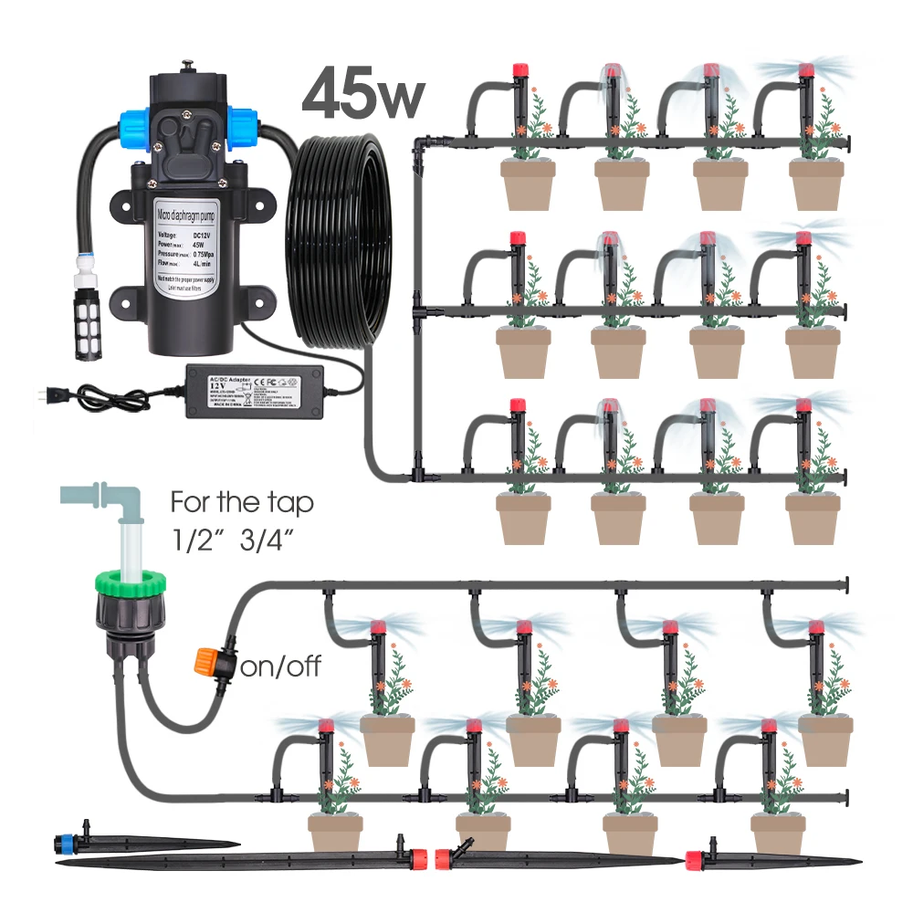 45W System samoczynnego pompa zastrzykowa automatyczny 13CM zraszacz podlewanie zestaw do nawadniania ogród automatyczna pompa membranowa zestaw