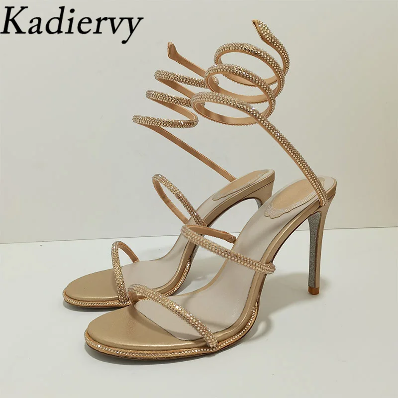 

Sexy High Heels Sandals Woman Rhinestone Snake Twine Around Ankle Strap Summer Shoes Women Stiletto Crystal Sandals For Women