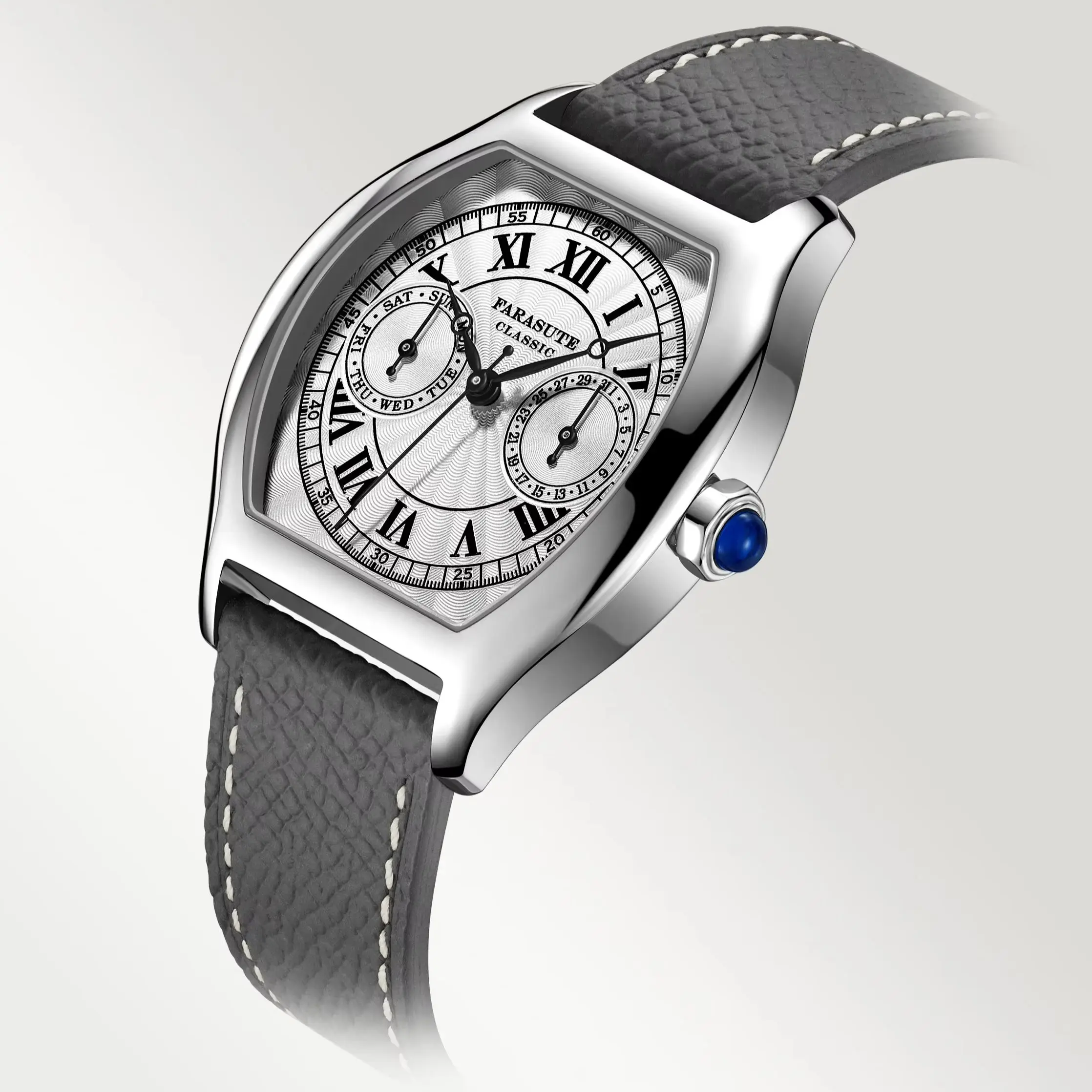 FARASUTE Men Automatic Watch 36mm Tonneau Jumping Hour Tonneau Mechanical Wristwatch Sapphire Mirror 5ATM Waterproof ST17