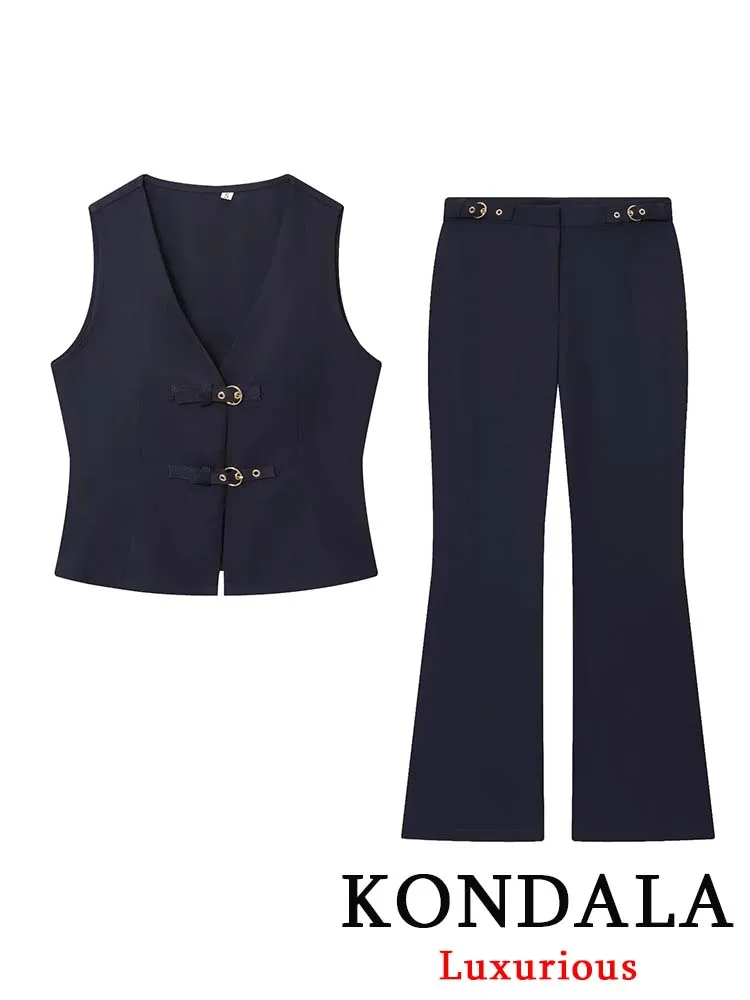 

KONDALA Vintage Office Lady Solid Suit V-Neck Single Breasted Vest Straight Loose Zipper Pants New Fashion 2025 Autumn Chic Sets