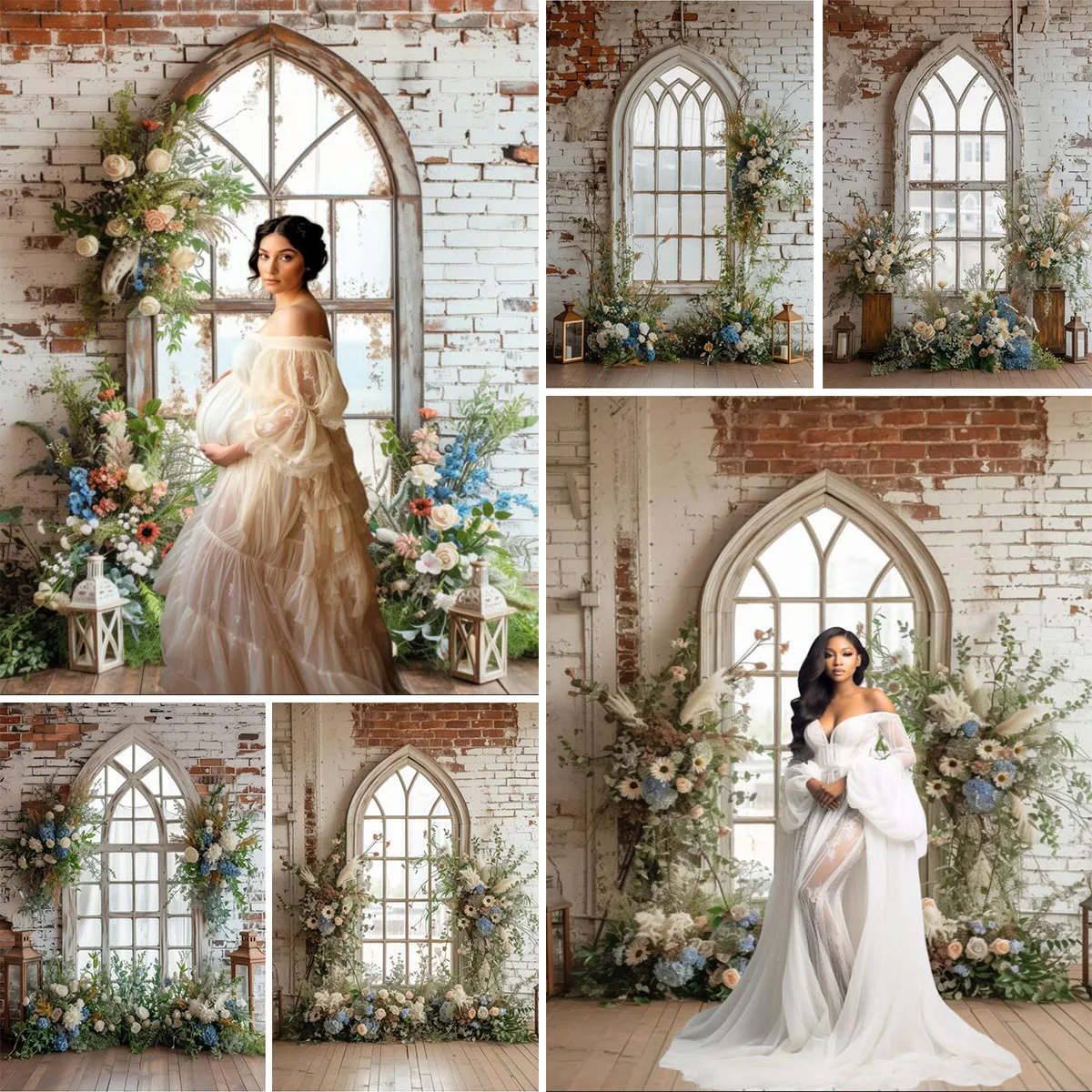 

Avezano Photography Background Spring Rustic Brick Wall Floral Window Maternity Wedding Photo Professional Photocall Props Decor