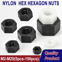 5-150pcs M2 M2.5 M3 M4 M5 M6 M8 M10 M12 M14 M16 M18 M20 White and Black Plastic Nylon Hex Hexagon Nut Insulation Hexagon Locknut