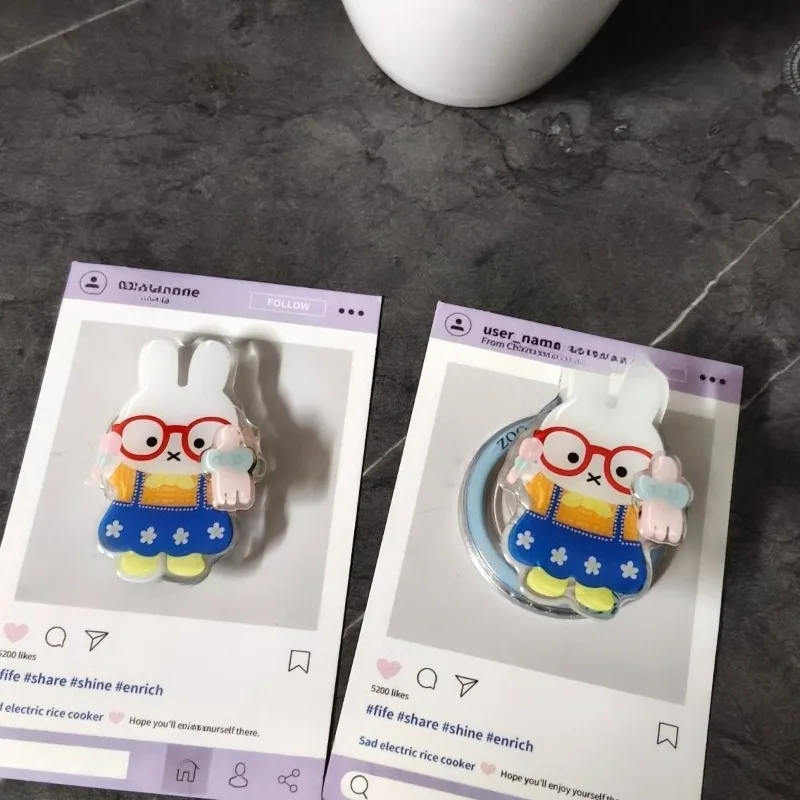 Soporte magnético para teléfono Kawaii Miffy NewCute con soporte giratorio para Airbag de descompresión, pegatina trasera creativa a prueba de golpes para niñas