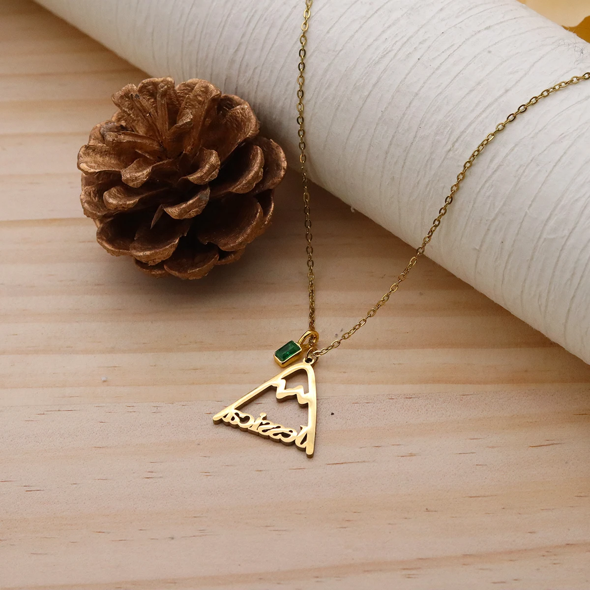 QIAMNI Trendy Stainless Steel Mountain Chain Necklace Custom Name Birthstone Fitness Sport Pendant Choker Outdoor Travel Jewelry