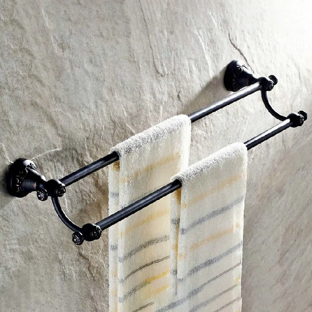 

Wall Mounted Black Oil Rubbed Antique Brass Bathroom Double Towel Bar Towel Rail Holder Bathroom Accessory tba447