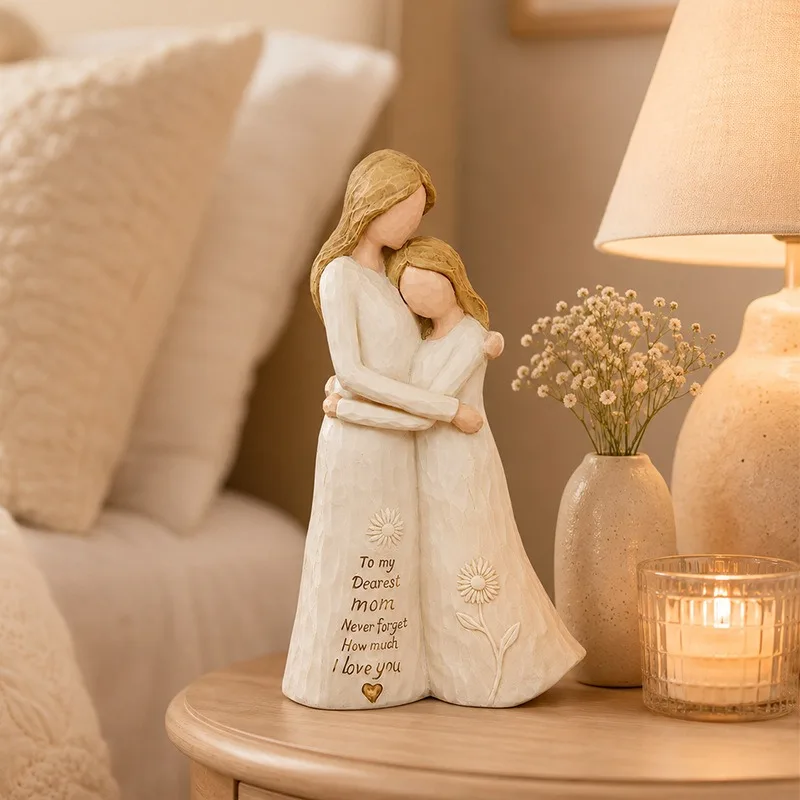Mom Birthday Gift Resin Statue Mother Daughter Hug Ornament Mother's Day Home Decor