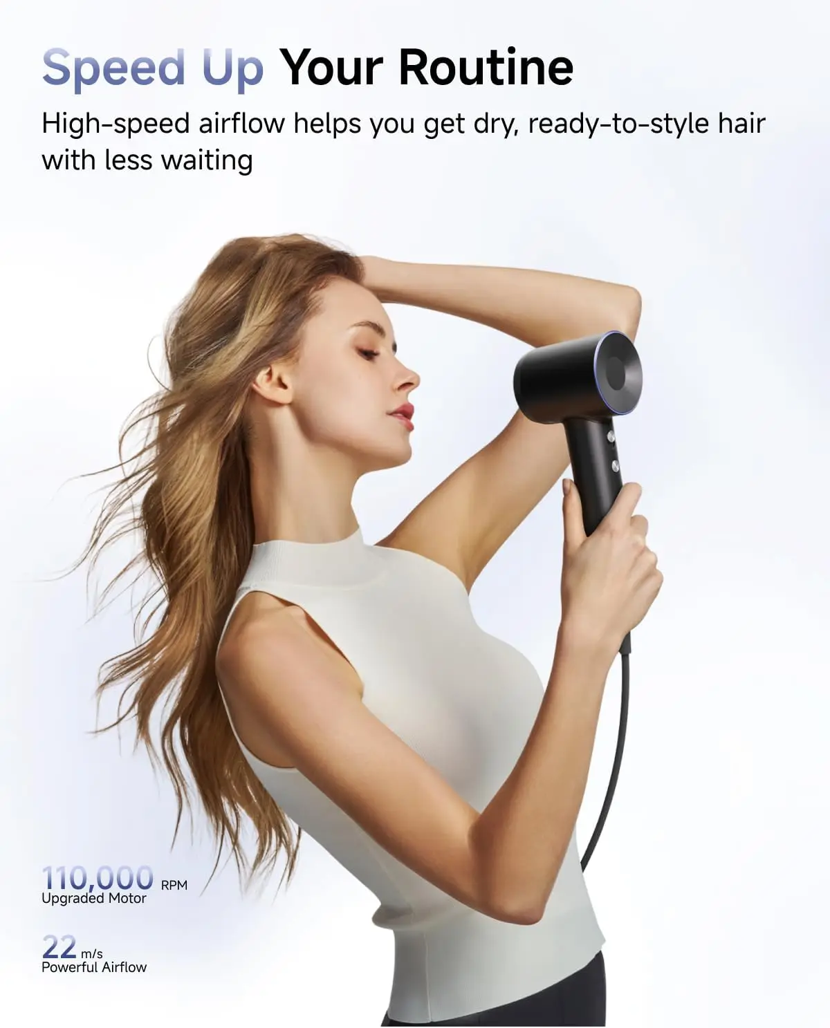 Professional High-Velocity Hair Dryer Featuring 200M Negative Ions, Black