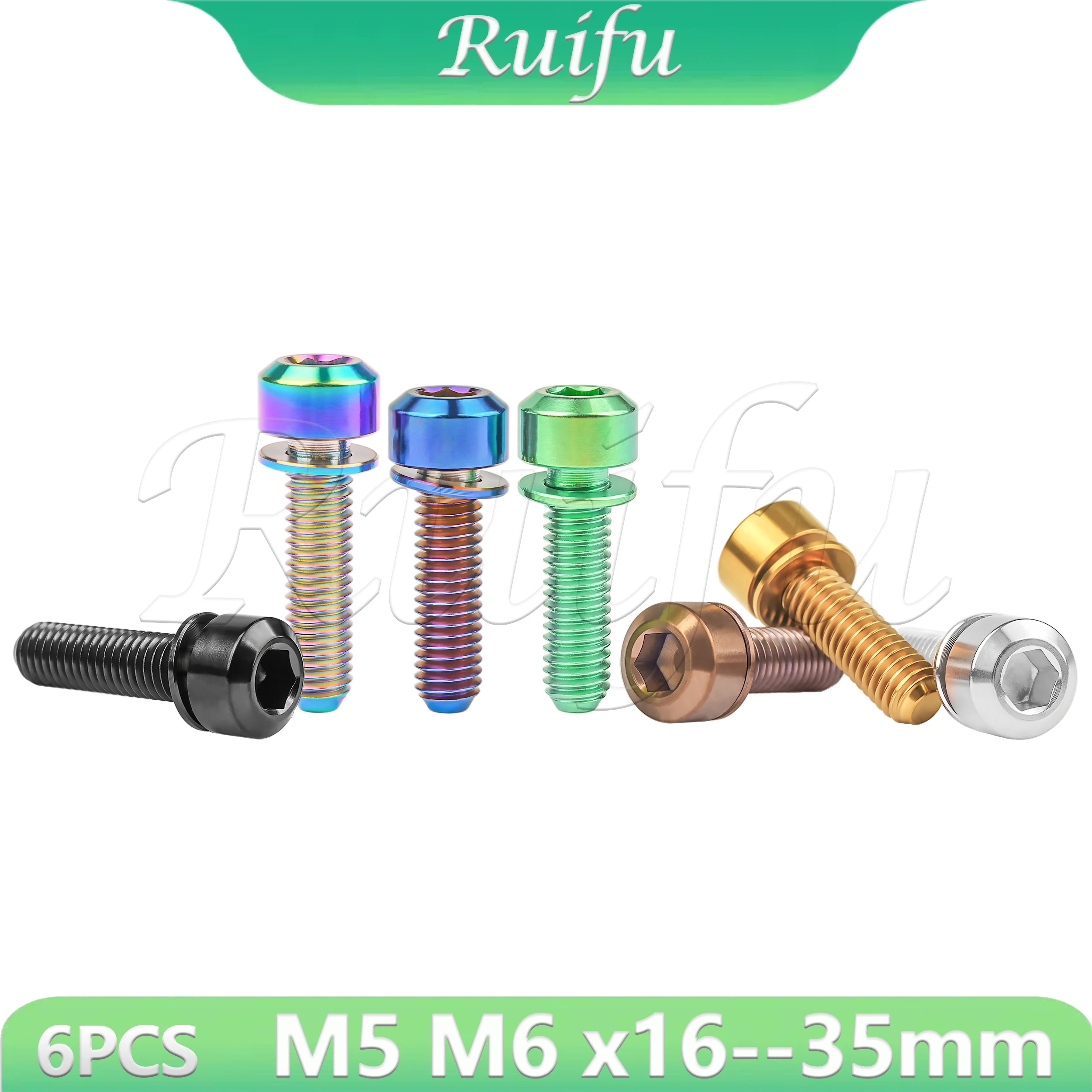 

Ruifu Titanium Bolt 6/20PCS M5/M6x16 18 20 25 30 35mm Chamfered Hex Head with Non-sheding Washer Screws