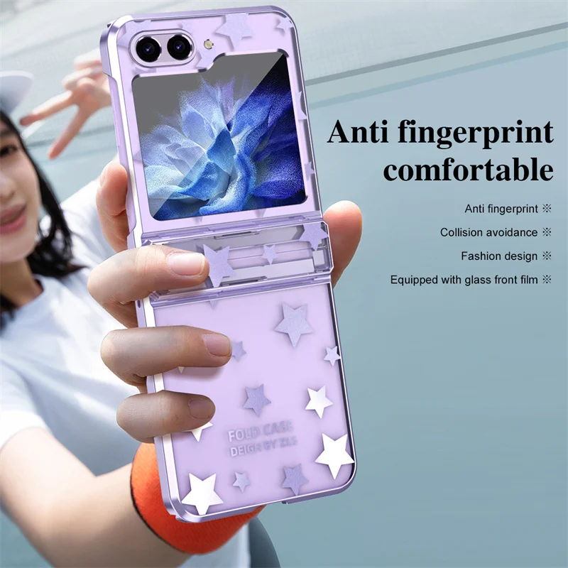 For Samsung Z Flip 3 4 Electroplated Clear All Inclusive Hinge Phone Case For Samsung Z Flip 5 6 Fashion Starry Sky Folding Case