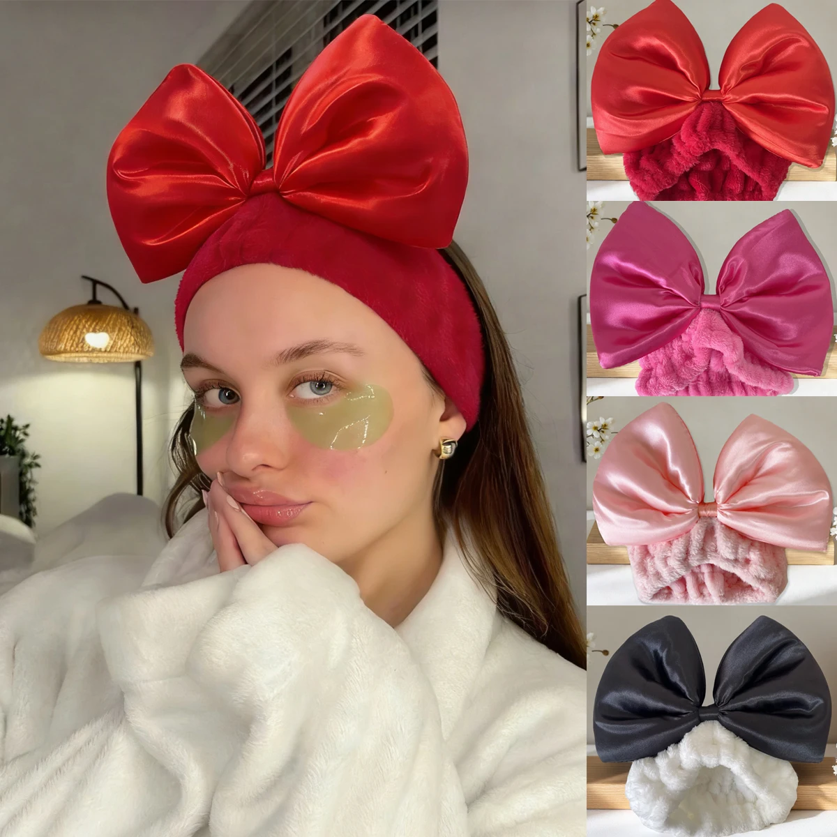 

Милая повязка на голову с бантом для умывания, подходит для умывания, снятия макияжа, йоги, релаксации, из кораллового флиса, для женщин