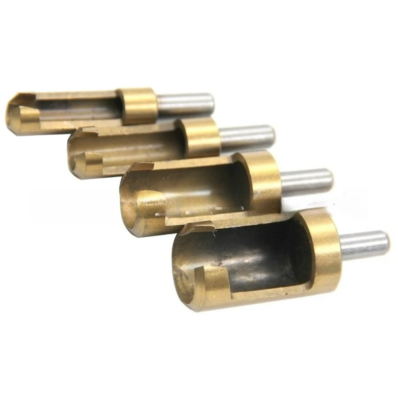 Titanium Coated Shank Barrel Cork Drill Bit 4 Pcs Plug Cutter Bored Hole Tenon Drills Saw Arbors Woodwork