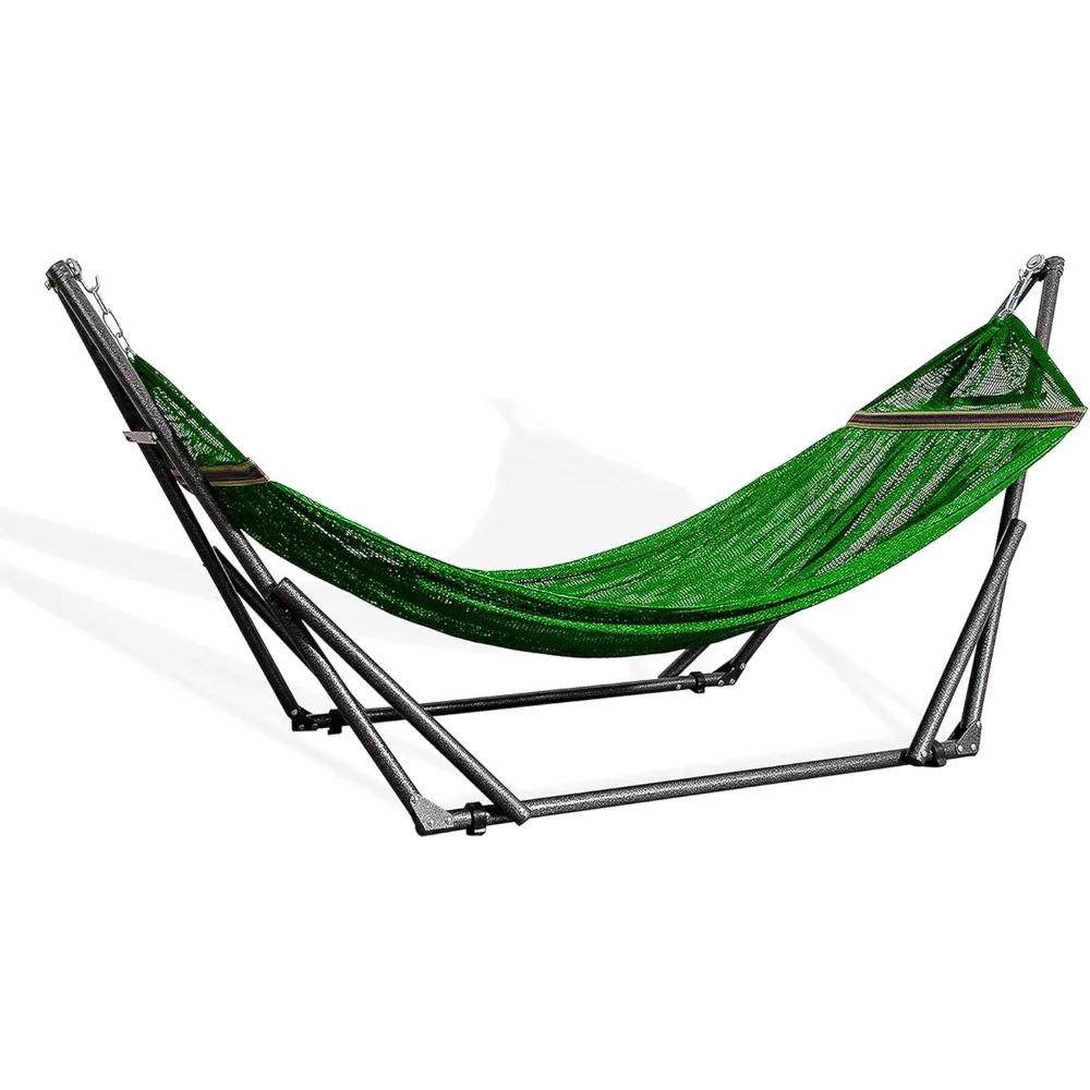 

Hammock for 2 Persons with Collapsible Steel Stand 600 lbs Capacity- Portable Carrying Case, Adjustable, Perfect for Camping Be