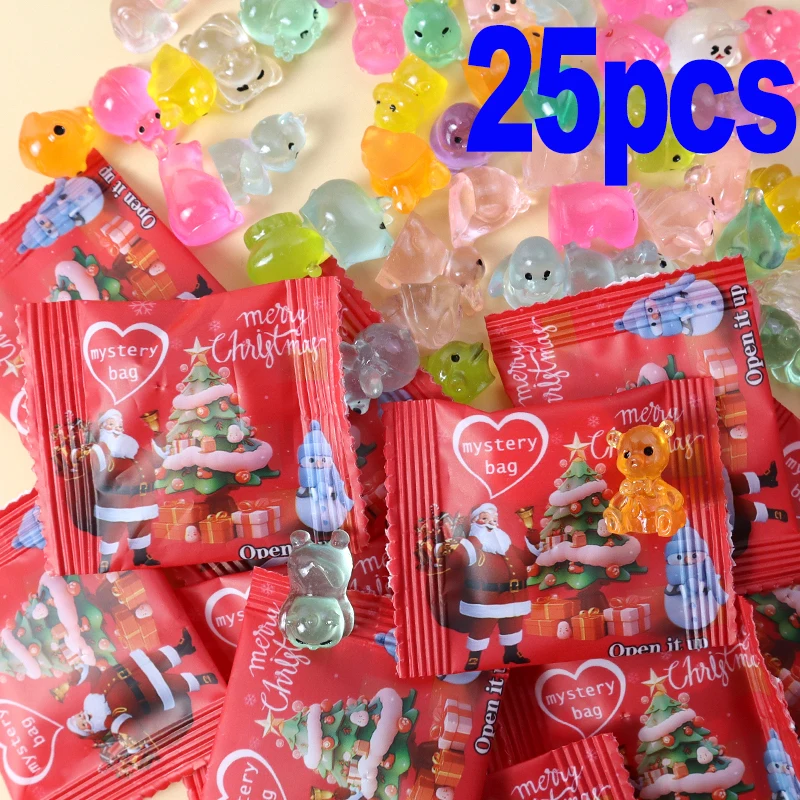

25pcs Christmas Resin Dark Glowing Animal Ornament Blind Box Creative Home Garden Decoration Statue Birthday Christmas Blind Bag