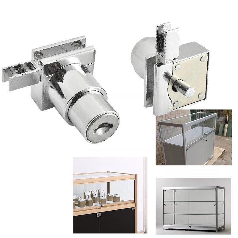 

3pcs For 5-8mm Glass Cabinet Display Showcase Glass Door Lock With Keys Sliding Door Lock Silver Anti-rust Resistance Hardware