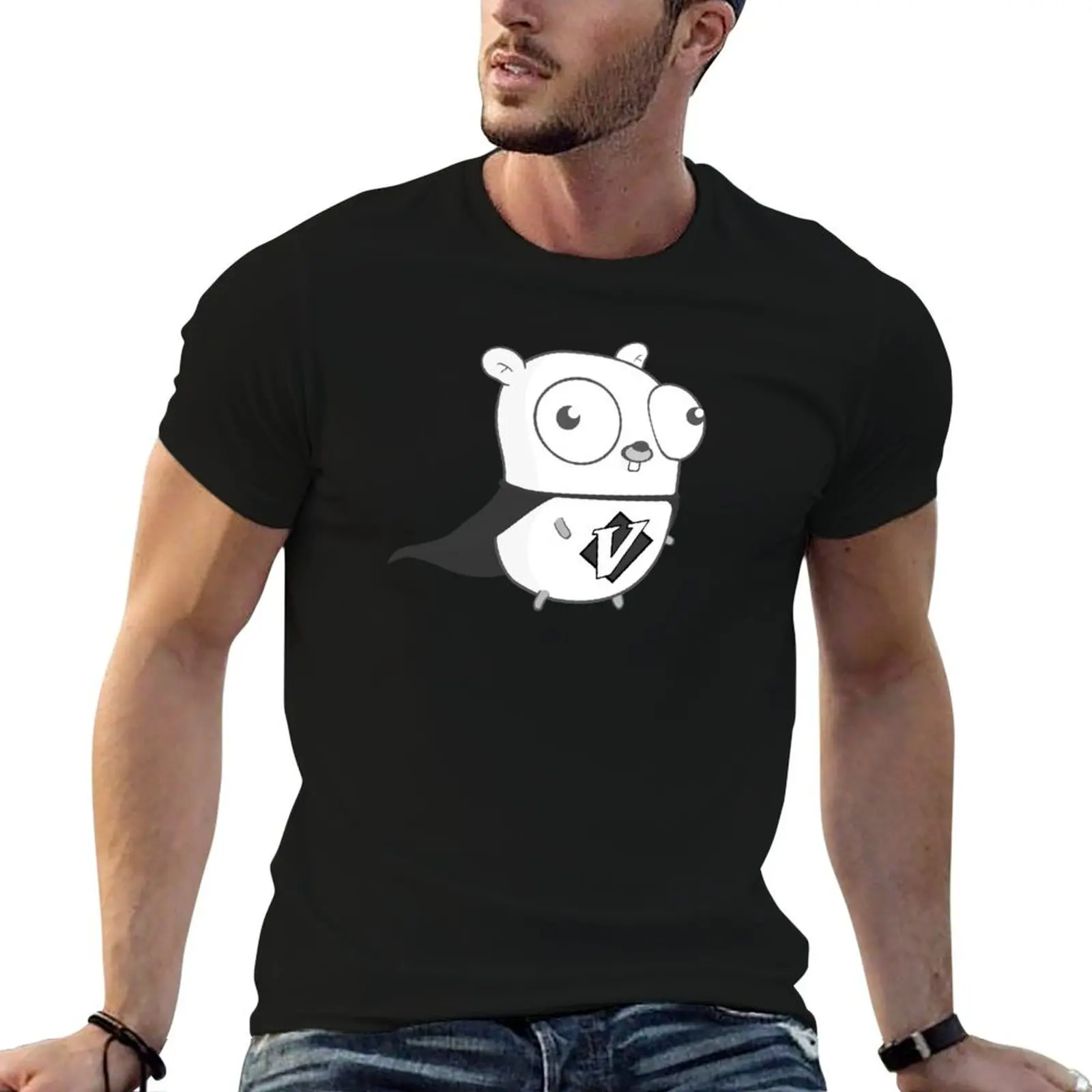 The Go Gopher: Go Vim Go (Black & White) T-Shirt Street Art Print Tee Shirt