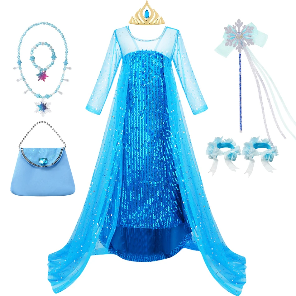 Elsa Dress Girls Kids Halloween Cosplay Princess Dress Children Birthday Party Clothes Dress Up