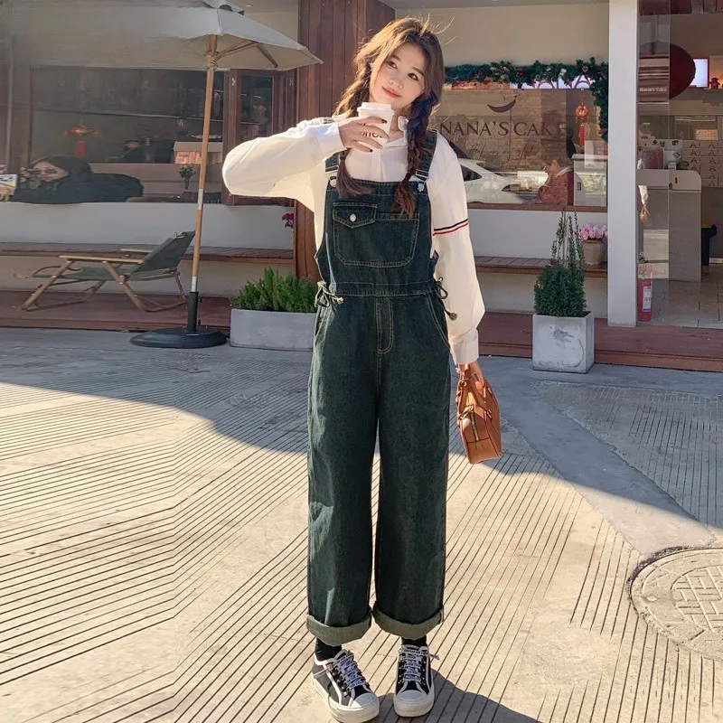 

American Sle Retro Workwear Denim Overalls Women's Spring 2024 Waist Slimming Wide Leg Jumpsuit High Waist Commute Sle