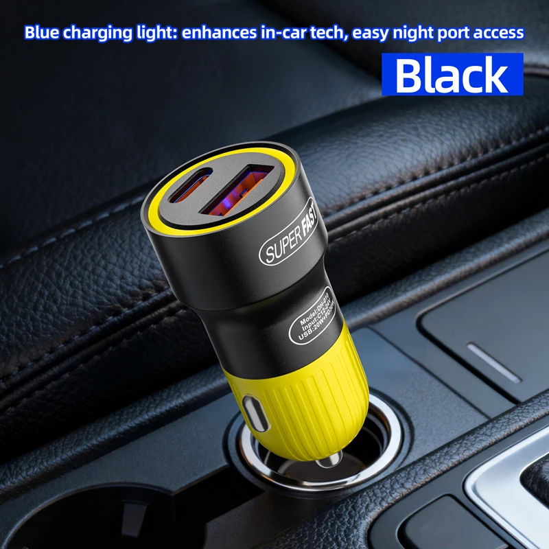 120w Aluminum Alloy Dual Color Ac Car Charger With Yellow Circle Qc 3.0 Fast Charging Usb Pd Mobile Phone Car Charger 2026