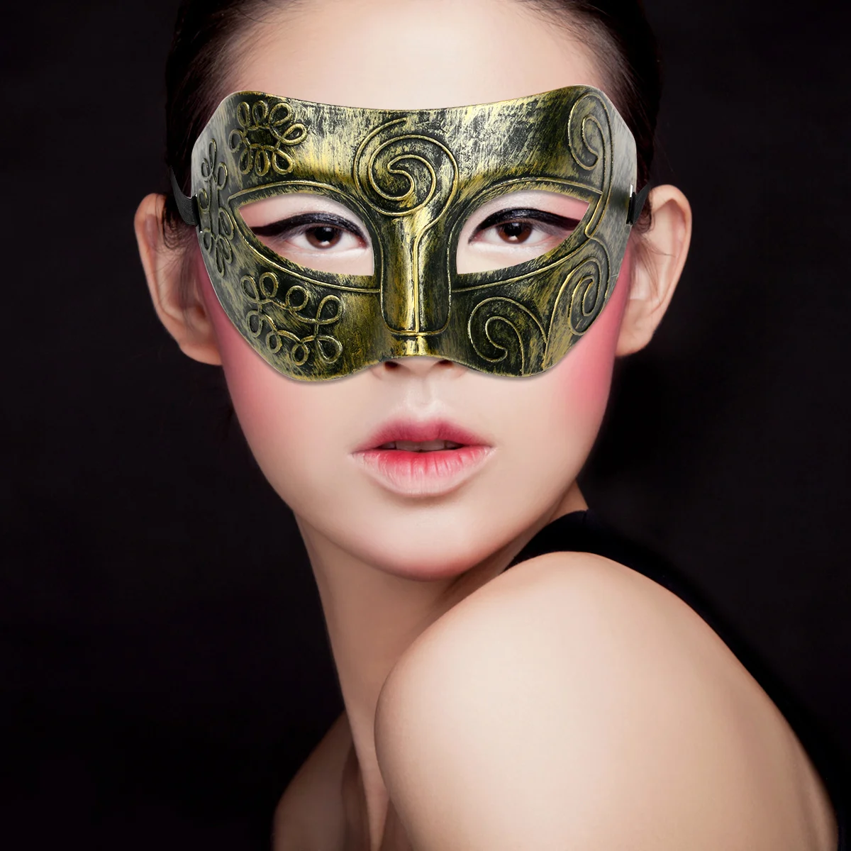 

Golden Roman Fighter Adult Men Masquerade Face Mask Durable Hard Plastic Comfortable Elastic Band for Halloween Masked Ball