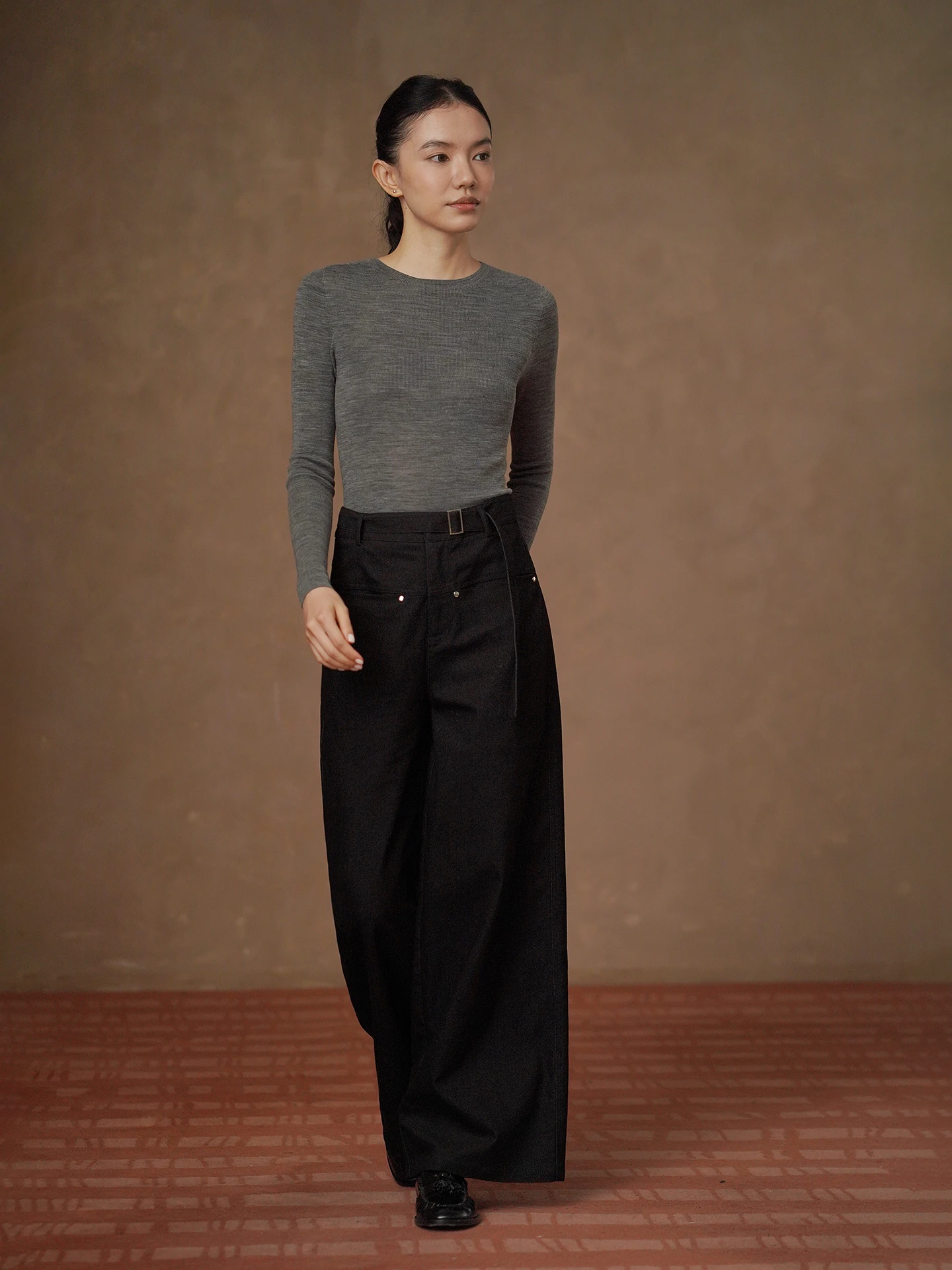 Hacikis Basic Knitted Woolen Top round Neck Versatile Workwear Machine Washable 100 Wool Multicolor Casual Style Long Sleeve