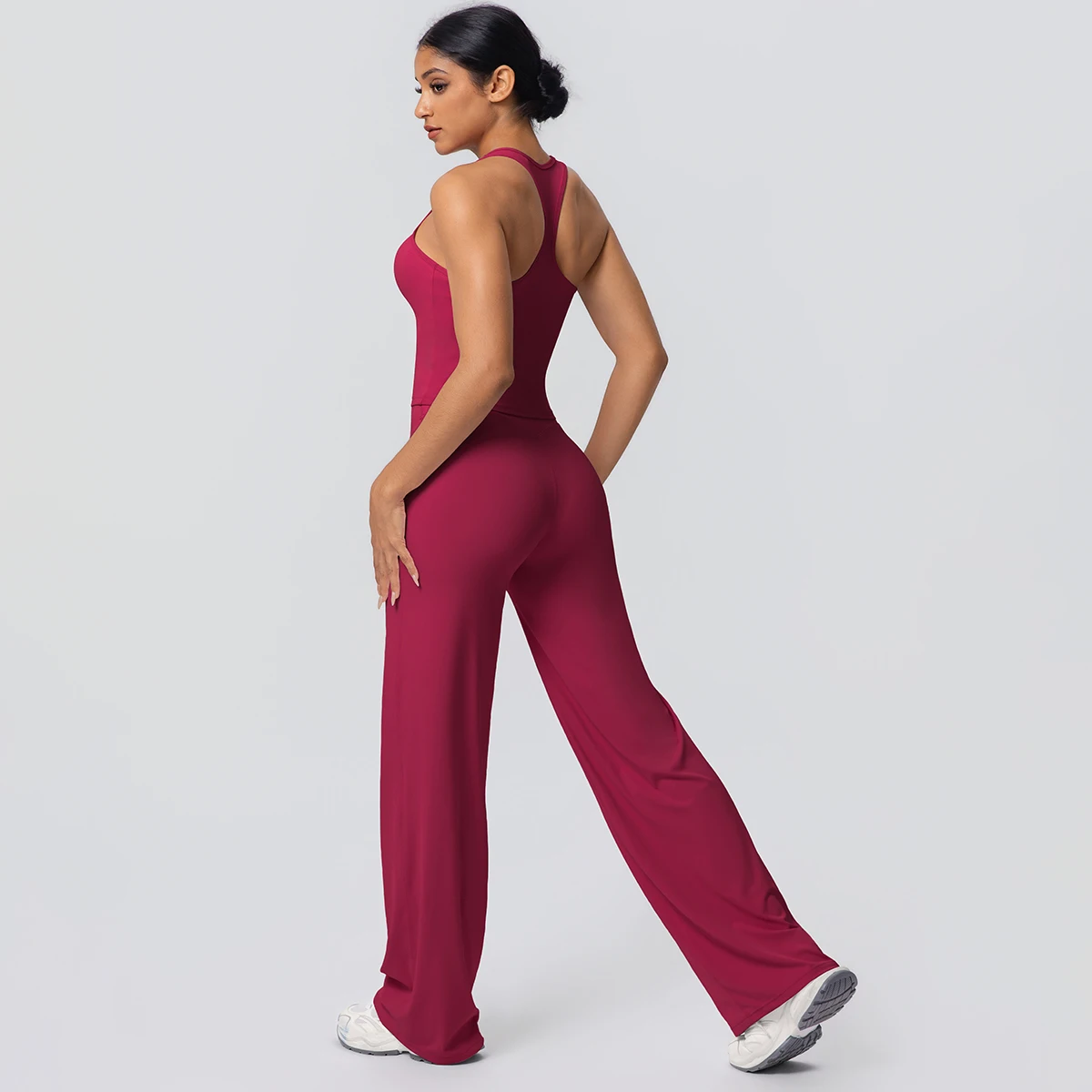 Frauen Sport Yoga Set Gym Schnell Trocknend Pfirsich Butt Yoga Hosen Einfarbig Schlank Schöne Zurück I-förmigen weste Yoga Set – Detail 40