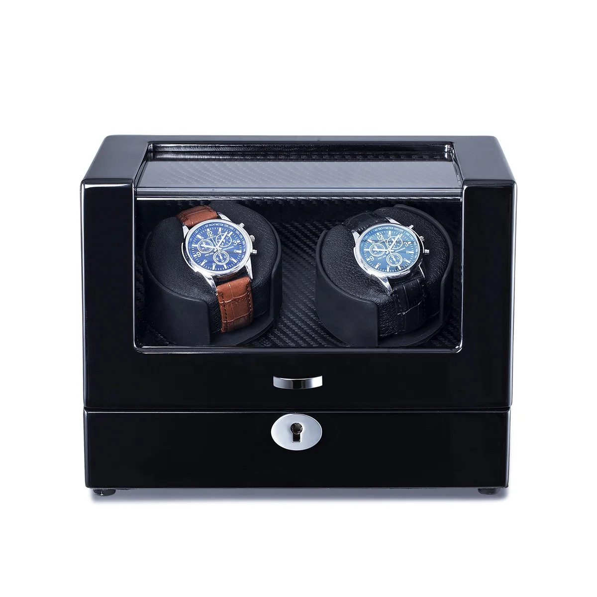 Watch Winder 2 Watches Wooden Storage Box Automatic watch Case Mabuchi Silent Motor With Ambient Lighting