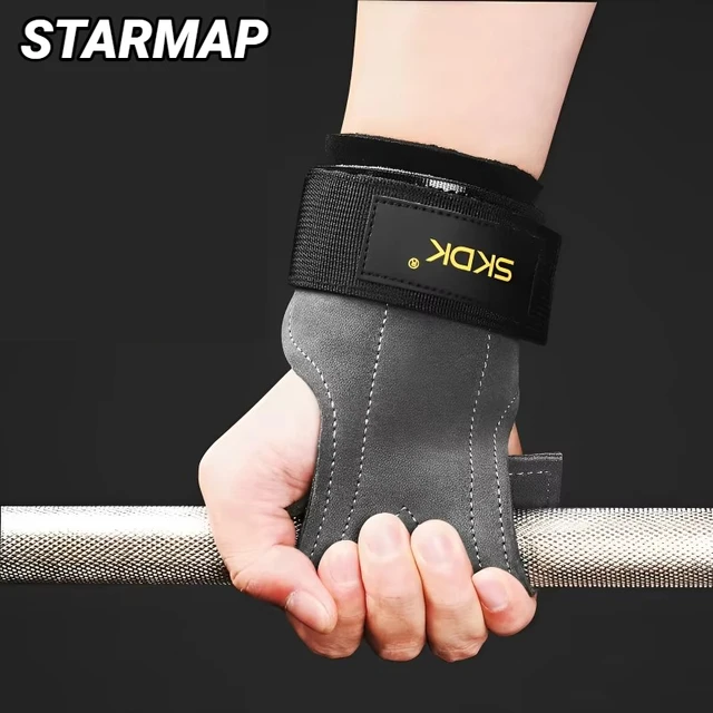 2 Peças de Luvas de Couro para Academia, Almofadas Antiderrapantes para Levantamento de Peso, Proteção para as Mãos durante Treinos de Deadlift