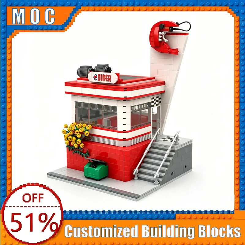 

NEW 1060 Parts Retro Diner Building Blocks Model Assembly Educational Toy Creative Collection Birthday Customize Popular Gifts
