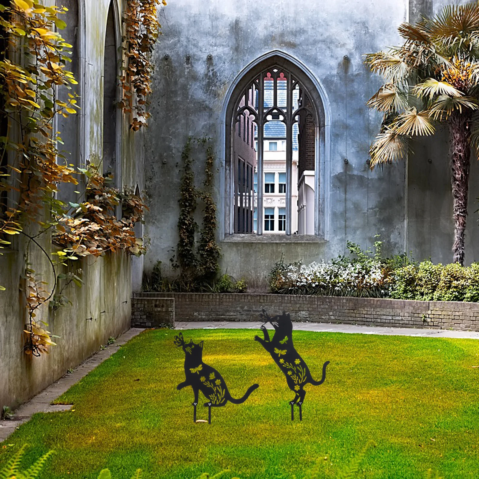 

2Pcs Iron Animal Stakes Garden Decorative Ground Inserts Metal Art Patio Crafts Outdoor Yard Lawn naments Cat Design