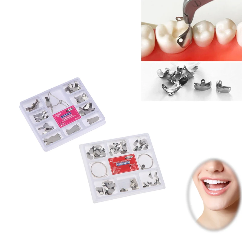 100Pcs Dental Matrix Sectional Contoured Metal Matrices Band Resin Clamping/Seperating Ring for Teeth Replacement Dental Tool