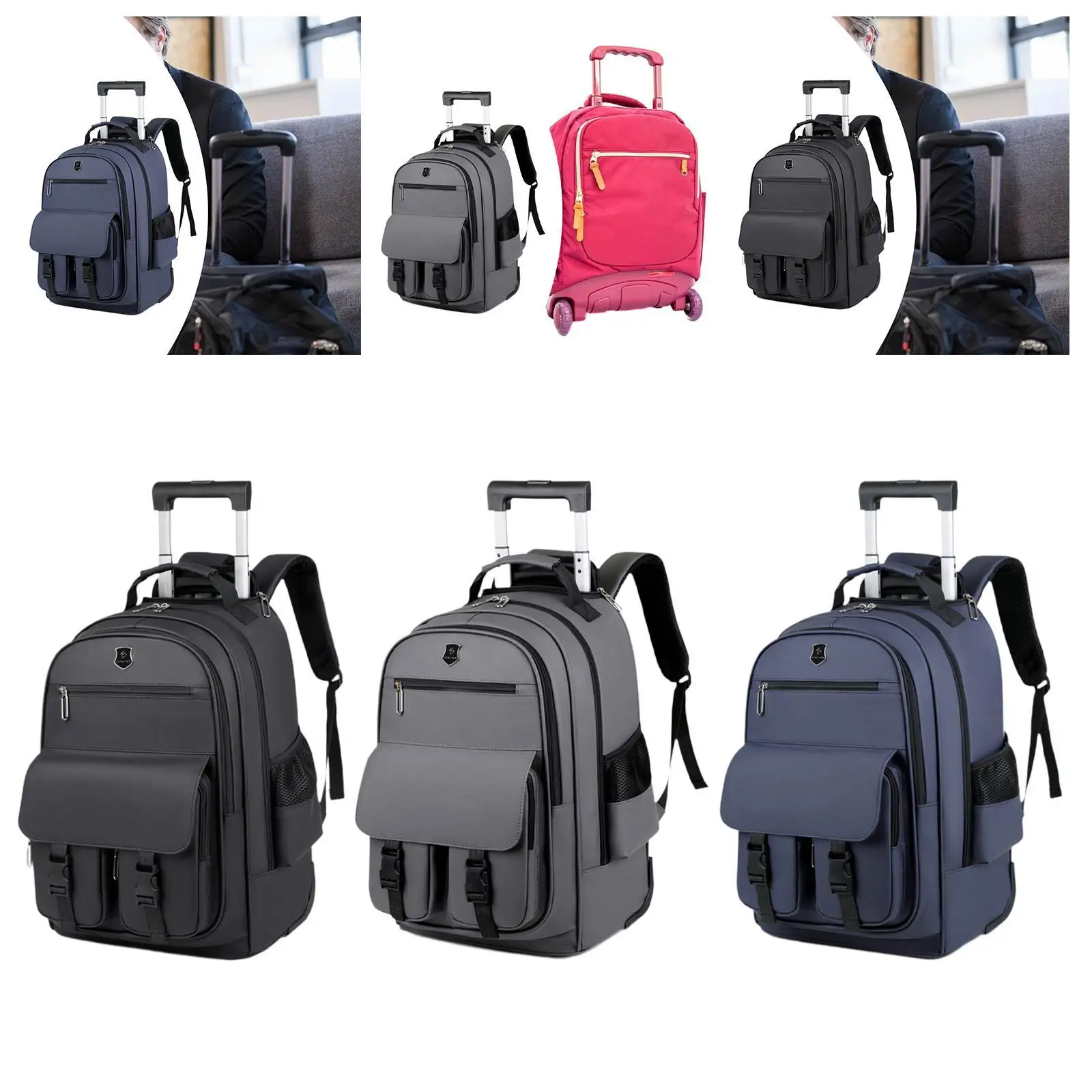 

Business Weekend Bag Backpack on Wheels for Daily Outdoor Use Aluminum Telescoping Handle Carry on Luggage Multi Compartments
