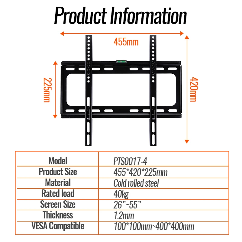 Uniwersalny uchwyt ścienny do telewizorów o przekątnej 26-55 cali LED do telewizorów plazmowych o przekątnej do VESA 400x400 mm i udźwigu 110 funtów