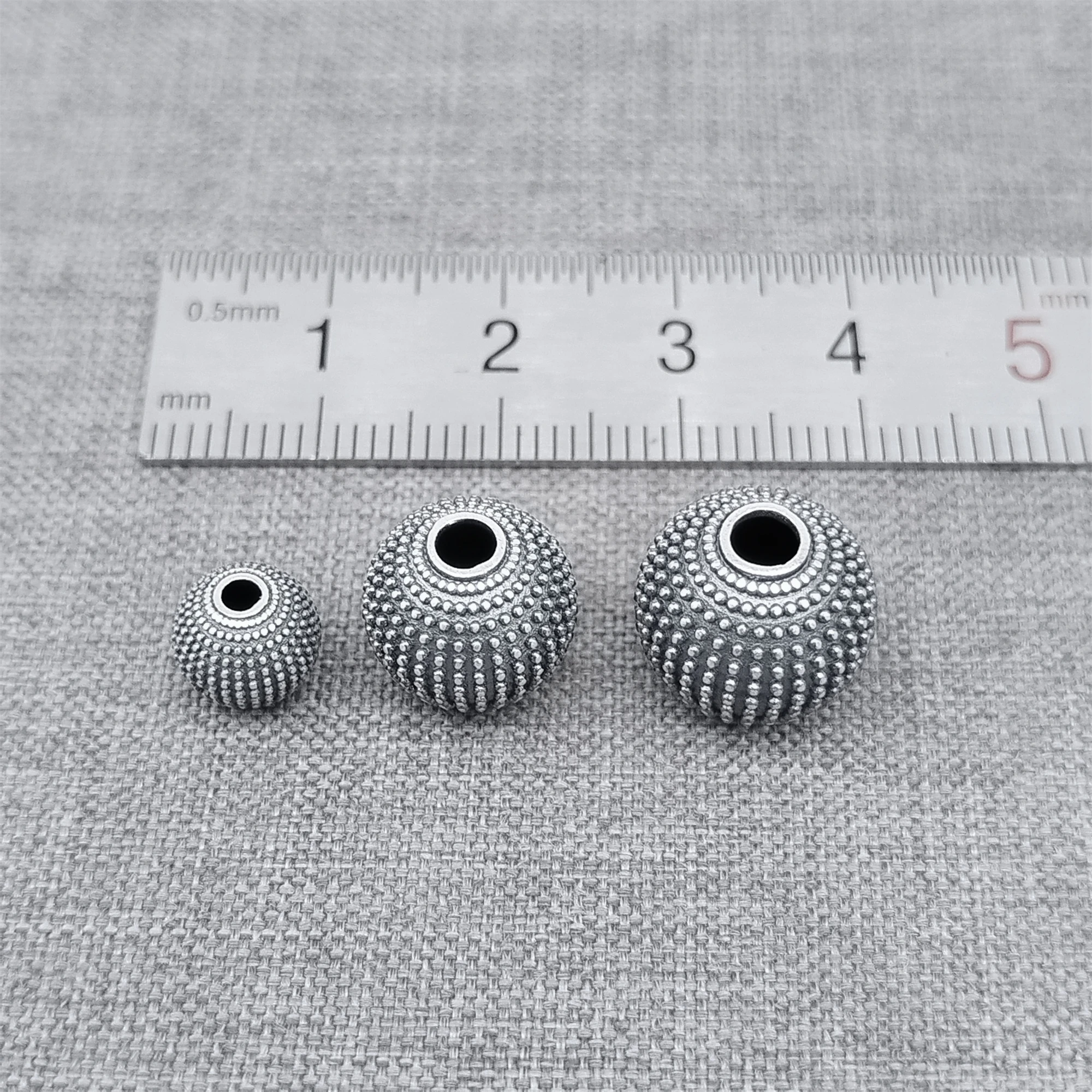 2 Pieces 925 Sterling Silver Mesh Beads Checkered Round Ball Spacer 7mm 10.8mm 12mm