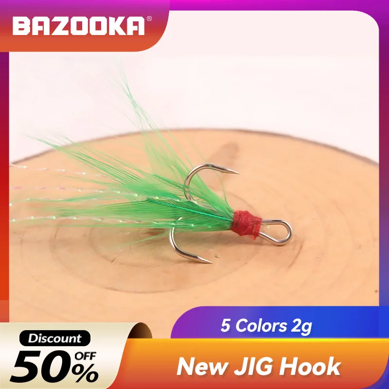 

10Pcs Bazooka Dressed Feathered Treble Fishing Hooks Carbon Steel Barbed Sharp Triple Fishhook Sea Accessories Lure Bass Barbed