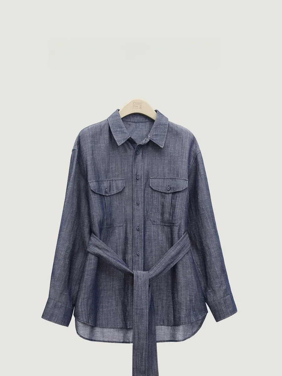 

Новая женская повседневная льняная рубашка средней длины с поясом, свободного кроя, с длинным рукавом, дышащая, с прямым подолом, для весны