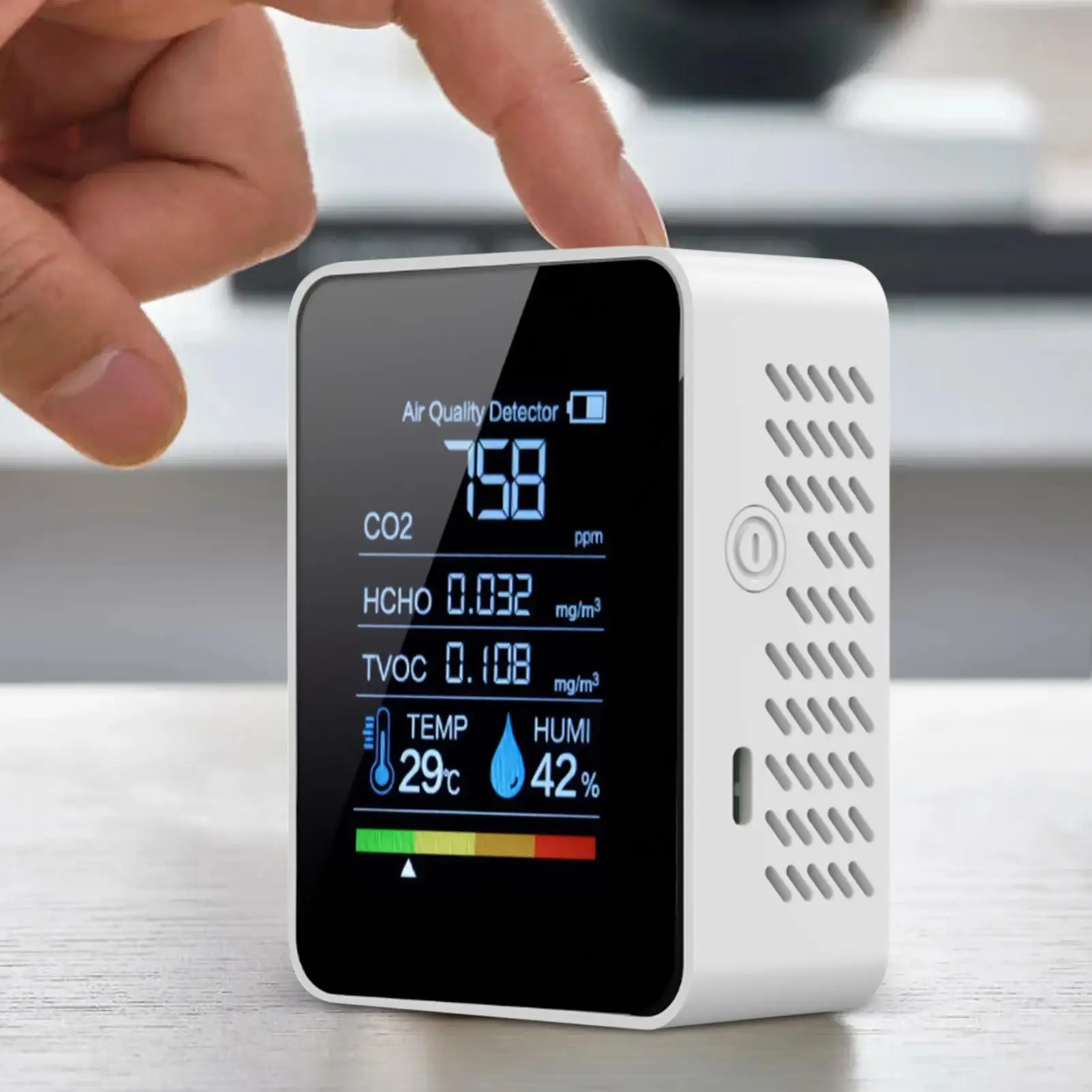 

Монитор качества воздуха, интеллектуальный, с четким отображением данных в реальном времени, тихий, точный, портативный детектор углекислого газа для автомобиля, офиса, растений