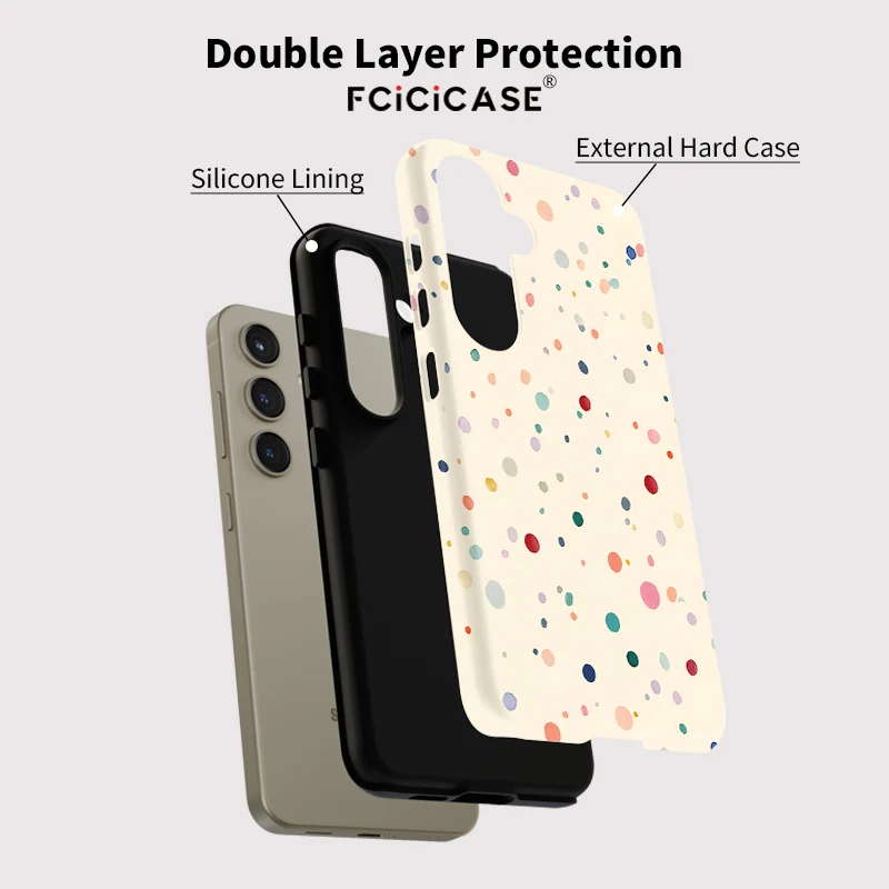 Etui na telefon Fcicicase z kolorowym wzorem okrągłych kropek do Samsung Galaxy A26 A56 A36 A16 A 16 5G, odporne na wstrząsy, matowe, silikonowe.
