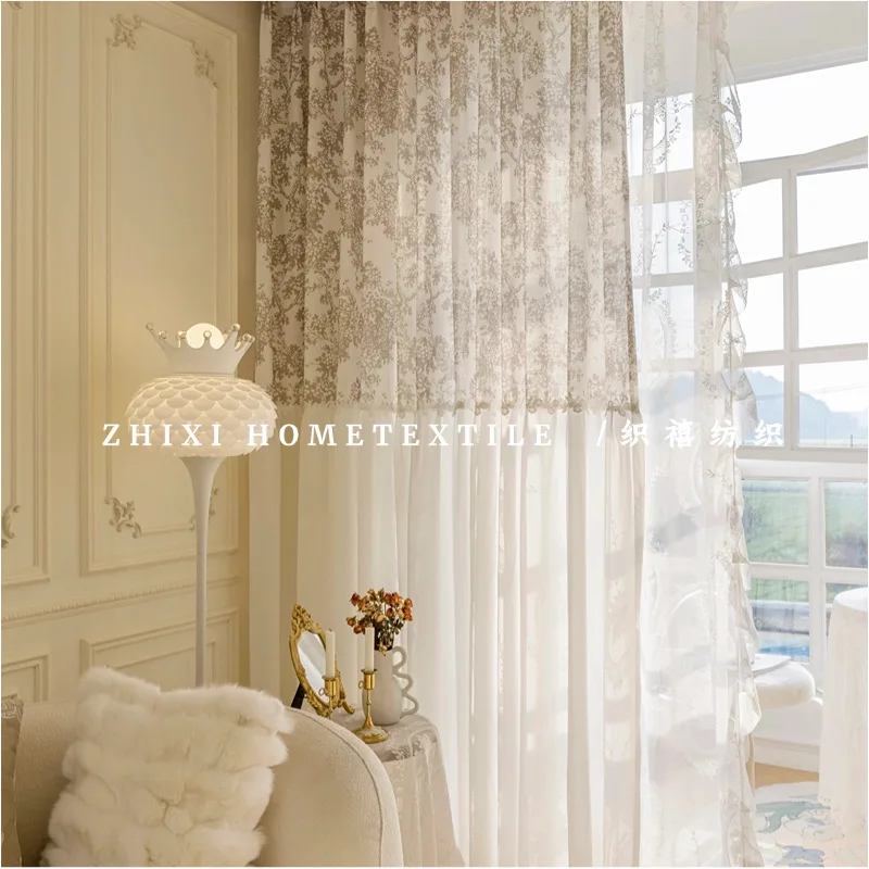 Customized Curtain French Bayberry Tree Skirt Curtain Transparent But Not Transparent Printed Cotton and Linen Window Screen